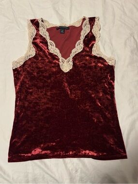 Banana Republic Red Velvet Lace Trim Tank Top